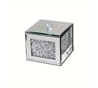 TEMU de almacenamiento de vidrio para toallitas de algodón, con a prueba de polvo, vidrio espejado y con cristales, ideal para organizar hisopos de algodón, hilo dental, joyas, horquillas y coleteros