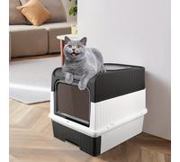 TEMU de Arena para Gatos Espaciosa y Cerrada con Pala y Bolsa Antiodor - Plegable, Fácil de Limpiar, Inodoro para Mascotas para Gatos, Cachorros, Conejos y Cobayas - Resina ABS Duradera, Negro/