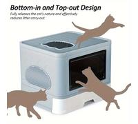 TEMU de Arena Plegable para Gatos, de Arena Cerrada, Entrada Superior, Baño para Gatos con Cepillo de 48.5x36.5x38cm