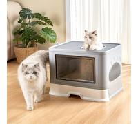 TEMU de arena plegable para gatos, de arena cerrada para gatitos, entrada , inodoro para gatos con cepillo de 48.5x36.5x38cm