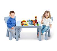 TEMU de Asientos Muebles para Niños, Mesa y Sillas Infantiles, Juego de 1 Mesa y 2 Sillas de Plástico para Cuarto de los Niños (Azul)