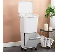 TEMU de Basura de Cocina, Grande de 2 Niveles, Contenedor para Basura y Reciclaje, Separador Vertical Húmedo con Ruedas para Cocina, Dormitorio, ,