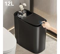 TEMU de Basura Negro Elegante de 12 Litros con Pop-Up de Un , de Olores, Diseño Ovalado de Plástico, Adecuado para Baños y Uso Doméstico - Moderno, Duradero y Fácil de Limpiar, Papelera de Baño