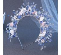 TEMU de Conchas y Cuentas a , Banda de Cabeza de Cuentas de Proteína Azul de Lujo, Accesorio para el Cabello de Boda, Accesorio para Fotos de Playa de Novia