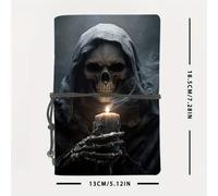 TEMU de cuero de 80 hojas | de oficina con diseño de calavera, bata con capucha, vela, , 160 páginas, cordón, páginas , perforado, tema medieval