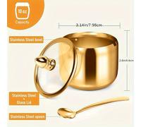 TEMU de de acero inoxidable dorado de 10oz con de vidrio y cuchara | Resistente al , para lavavajillas, diseño de ancha para barra de café y organización de cocina