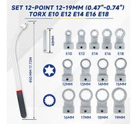 TEMU de de tensor de correa de distribución auxiliar de 15 piezas, 12 puntas, 12-19 mm (0.47"-0.74"), Torx E10 E12 E14 E16 E18, ajuste universal para la mayoría de los tipos de vehículos, sin batería
