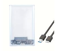 TEMU de Disco Externo SATA Transparente de 2.5" con USB 3.0 - Carcasa para SSD Velocidad de 5Gbps con Cable USB a SATA, de Plástico Duradera para Transmisión Rápida de