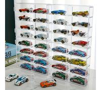 TEMU de exhibición de 4 piezas para modelos de coches Matchbox a 1/64 que alberga 32 coches juguetes, con un diseño transparente y a prueba de polvo.