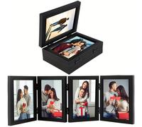 TEMU de fotos plegable de 4x6 pulgadas con cristal de - Color negro/café, diseño vertical, de madera, para escritorio o regalos de .