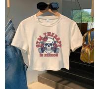 TEMU de gimnasio de estilo Y2K para mujeres en sesión, sudadera con corta y cuello de tripulación , tejido de poliéster 100%, ajuste ceñido, geométrico, de aplicaciones, ropa casual de /