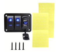 TEMU de Interruptores Basculantes de 2 Puestos para 12V, Tipo Encendido Apagado con Cargador USB PD Tipo C y QC 3.0, Voltímetro en Aluminio, Pegatinas DIY para Barcos, Coches, Autocaravanas y Camiones