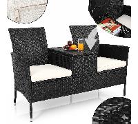 TEMU de jardín CASARIA® con cojines, ratán resistente a , capacidad de carga de 320 kg, estante con mesa, resistente a los rayos UV, 2 plazas, 143x64 cm, negro, para jardín o