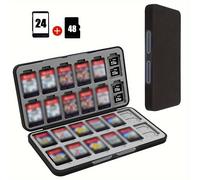 TEMU de Juegos Negra/Azul - de Soporte para Juegos con 24 Ranuras para Tarjetas de Juego y 48 Ranuras para Tarjetas Micro SD, para Tarjetas Switch - Carcasa , Revestimiento de Silicona