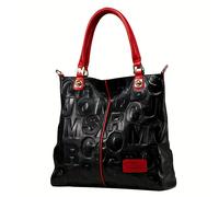 TEMU de Lujo para Mujer en Piel Auténtica - Bolso de Cuero con Estampado Geométrico, Cierre de Cremallera y Forro de Poliéster, de Cuero
