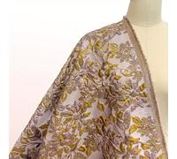 TEMU de lujoso tejido de satén jacquard dorado francés, 100% poliéster con floral, limpieza únicamente, precortado para manualidades.