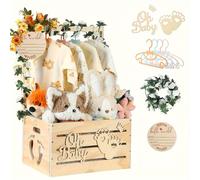 TEMU de Madera para Baby Shower, Cesta con 4 y Letrero Decorativo Garland Artificial "Oh Bebé" Diseño Patazos, Regalo Navidad Halloween Niña o Niño