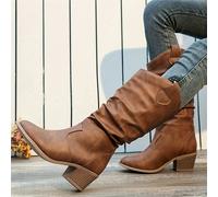 TEMU de Mujer DENGWEISI - Botas de y Vestir de con Tacón , Punta Redonda de Cuero Sintético, de TPR y Plantilla Acolchada - Botas Western para Todas , Ideales para Jeans, Vestidos y (Fácil de Usar)
