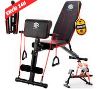 TEMU de Musculación Plegable con 7 Niveles y 2 Bandas de Resistencia - Soporta 250 kg con Respaldo ajustable y Diseño Compacto para Entrenar en Casa y Rutinas Fitness