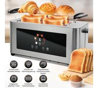 TEMU de pan 1400W, de acero inoxidable, pantalla táctil LCD, 2 ranuras anchas para tostadas, para 4 rebanadas, 7 niveles de , con calentador de bollos, bandeja de extraíble
