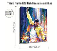 TEMU de Pared 2D , 1 pieza Freddie en la Posición MERCURY - Oficialmente por el Queen, con de Madera Envolvente (11.75"x15.7") - Pop Art para oficina, regalos a fans - a Freddie MERCURY, 2D Flat
