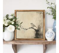 TEMU de Pared en de Madera con Diseño de Aves y - Decoración Vintage para Casa , Pintura Manual Monocromática, Regalo Ideal para Hogar, Cocina, Dormitorio o Oficina, 20x20 cm
