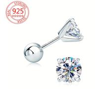 TEMU de plata S925 con circonita sintética, cuentas redondas de , pasador de tornillo para mujer, joyería de oreja sencilla y elegante