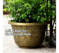 TEMU de resina gruesa de 4.5L en color , ideal para plantar vegetación y se puede usar en interiores como en exteriores. una forma redonda con patrones en relieve, para el paisajismo .