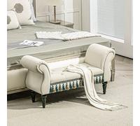 TEMU de sofá tapizado con almacenamiento, de terciopelo, de cama de lujo con patas de madera, para dormitorio, capacidad de carga de 150 kg, beige, 117 x 40 x 58 cm