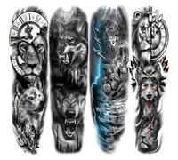 TEMU de Temporal y Lobo de 4 Hojas, Grande Completa de Brazo con Animales Tribales para Hombres Mujeres Adultos, Pegatina de Duradero para el Cuerpo