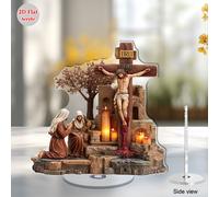 TEMU Decoración de mesa acrílica 2D - Una representación de la crucifixión, acompañada de velas y en oración para una contemplación