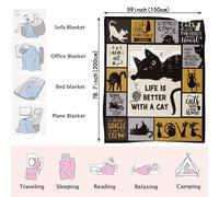 TEMU Decorativa con Temática de Gatos - Franela Acogedora con Estampado Digital, Hipoalergénica y para Todas - para Sofá, , Aire Acondicionado, Camping - Regalo Encantador para Amantes de