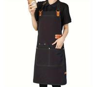 TEMU Delantal de Lona Ajustable de , Poliéster Duradero con Cuero Sintético, Ideal para Cocina y Tiendas de Té | Diseño Elegante de Color Sólido