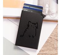 TEMU Delgado de Aluminio con Bloqueo RFID para Hombres y Mujeres - Negro con Diseño de Gato Lindo, Portatarjetas Pop-Up, Protección Antirrobo, Ideal para Tarjetas de Crédito de Negocios, Pequeño