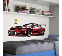 TEMU deportivo , adhesivo autoadhesivo de PVC, para , dormitorio, comedor o estudio, diseño de coche de carreras con de cuadros y motivo de , fácil de aplicar y quitar, decoración de coche