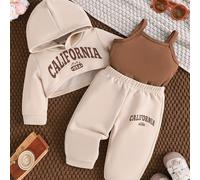 TEMU Desarrollo Dirigido de un Conjunto de de Ropa Deportiva y Casual de Otoño e Invierno para Niñas, con Estampados de Palmeras y , Tops Halter y Pantalones Largos, Ideal para Exteriores