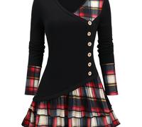 TEMU Desarrollo personalizado de un top de botones de larga con cuello en V y costuras en cuadrícula