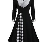 TEMU Desarrollo personalizado de un vestido plisado de larga con cuello en V y de cuadros con inserciones triangulares