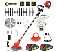 TEMU Desbrozadora de Césped Conentool con Batería, Cortacésped Eléctrico para Jardín con Batería de 2000mAh y 4 Tipos de Hojas para Corte de y Bordeado