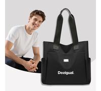 TEMU Desigual Bolso Oxford Casual de Gran Capacidad para Mujer con Múltiples Bolsillos, Convertible a Bandolera y - Bolso Duradero con Logo para Trabajo, Viajes y Uso Diario