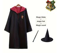 TEMU Disfraz de Harry Potter de Bros., bata, varita y sombrero con accesorios para adultos, hombres y mujeres. Ideal para festivales como Halloween, fiestas escolares y regalos de de cosplay