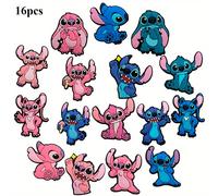 TEMU Disney 16 Piezas Serie Stitch Flores para Zapatos con Perforador, Hebilla Decorativa de Gel DIY, Accesorios Unisex para Regalos de y Navidad, Adornos para Calzado