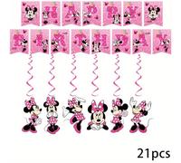 TEMU Disney 21 piezas Minnie Series Set de Decoración de Banner para 15 piezas Banner + Swirl Colgante 6 piezas de Navidad Suministros de Decoración