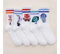 TEMU Disney 5 Calcetines de Dibujos Animados Blancos del Equipo de Servicio de Cabeza para /Verano, Rayas Coloridas y Cómodos para Uso Diario y Tendencia Juvenil