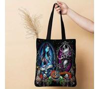 TEMU Disney Navidad Bolso Tote para Mujeres - Gran Bolsa Reutilizable con Diseño Gótico en Tim, Jack Skellington y Sally, Plegable para Compras, Playa, Viajes Temáticos