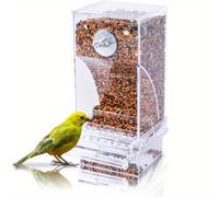 TEMU Dispensador de alimento para loros automático, contenedor de semillas transparente, accesorios de jaula de acrílico y comedero para aves medianas sin desorden