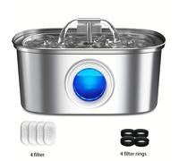 TEMU Dispensador de de 3.2L para perros y gatos con grifo, fuente de agua automática de acero inoxidable para mascotas, bebedero silencioso con ventana de visualización, sin batería