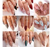 TEMU Diviértete con 216pcs de Uñas Postizas Medianas- , de San Valentín y Hojas Primaverales a Rayas Florales - Set Completo de Pegatinas para Uñas de Cobertura Total como Regalo para Mujeres