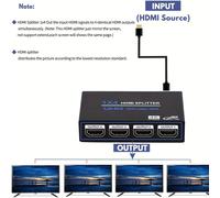 TEMU Divisor HDTV 1 Entrada 4 Salidas, de Audio y Video Divisor 1X4 Compatible con 3D & 4K x 2K Vídeo en (HD), Soporta SDCP 1.4, Ideal para TVs, STB, DVD, Proyectores Etc