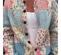 TEMU DJ0618696 Novedad de Moda Otoño/Invierno Cardigán de Cuello Larga para Mujer Estampado Digital con Floral Suéter Delgado de Punto Ropa de Abrigo Versátil